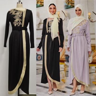 Výšivka Elegantní šaty s šátkem Výstřih do V Arab Maroko Muslimská móda Dlouhé šaty Elegantní Maxi šaty Abaya Abayas Dubaj Turecko Islam Kaftan