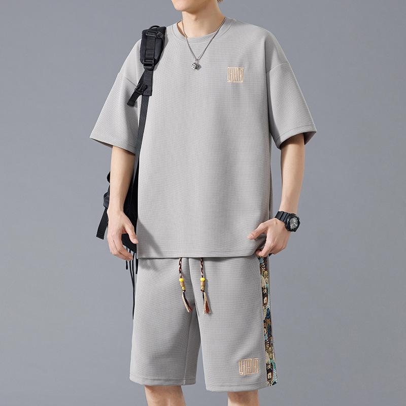 Sports Set Men's Summer Ice Silk Quick Drying Short Sleeved Oversized Casual Loose Shorts