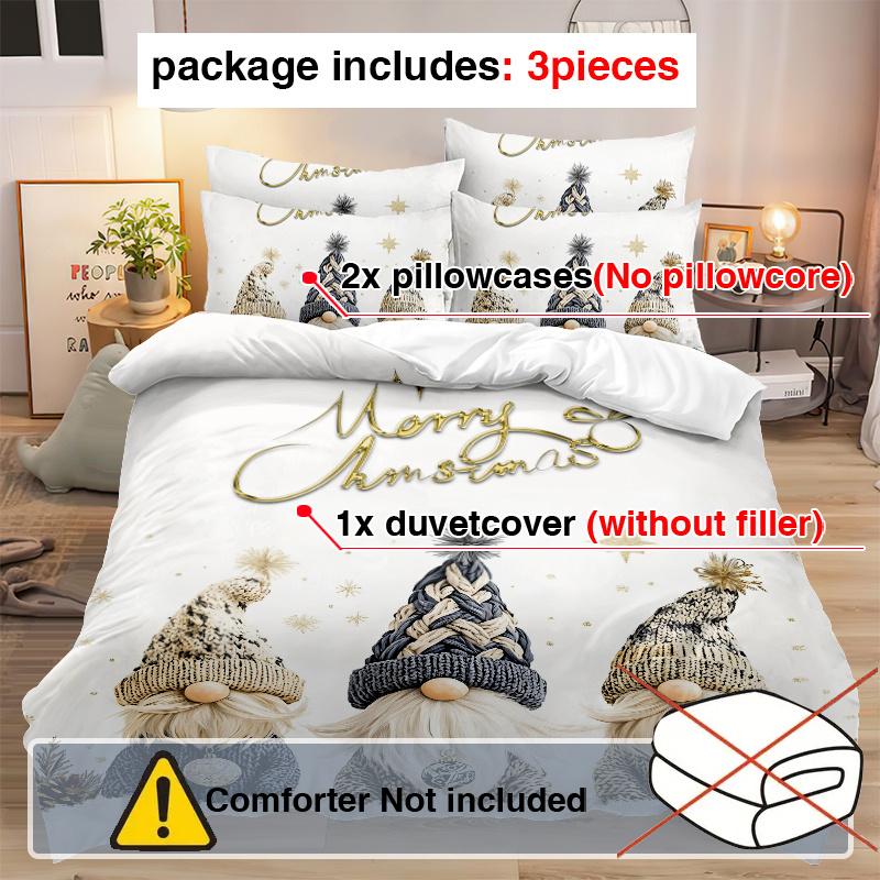 3Pcs Merry Christmas Gnome Theme Duvet Cover Set Fashionable 3D Digital Print With Pillowcases 1 * Comforter + 2 * Shams