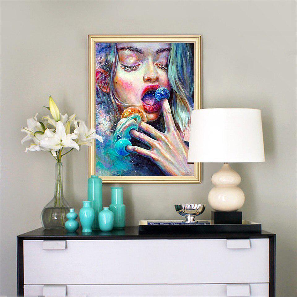 Ścieg krzyżowy Pełny wyświetlacz portret 5D DIY Diamentowy haft Malarstwo Kolorowa dziewczyna Pełna okrągła