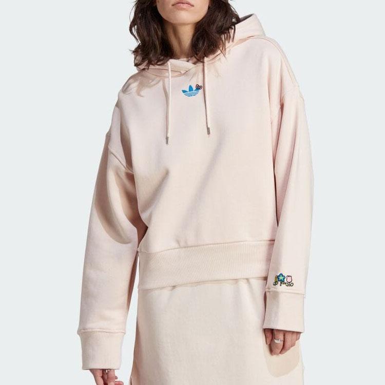 Adidas Originals Geometric Pattern Printed Pullover Hoodie Women Sweatshirts Light-Pink IJ0681