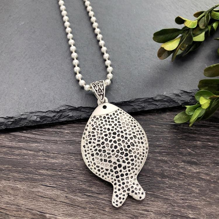 Vintage Thai silver long necklace flower pendant simple long sweater chain accessories women