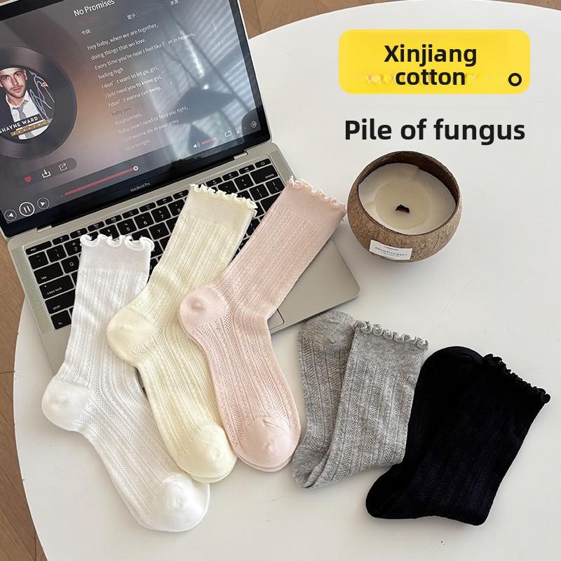 Women's Summer Solid Color Lace Ballet Style Boneless Tube Pile Socks