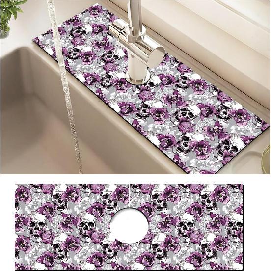 Absorbent Splash Guard Mat for Kitchen Sink, 15×5.5 Inch Cute Fast Drying Drip Catcher Behind Faucet Mat, Non-Slip, Washable Sink Mat Gadgets for