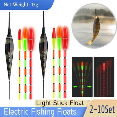 2-10Set Light Stick Float Electric Fishing Floats Composite Material Thickened Eye-catching Bite Hook Color Changing Night