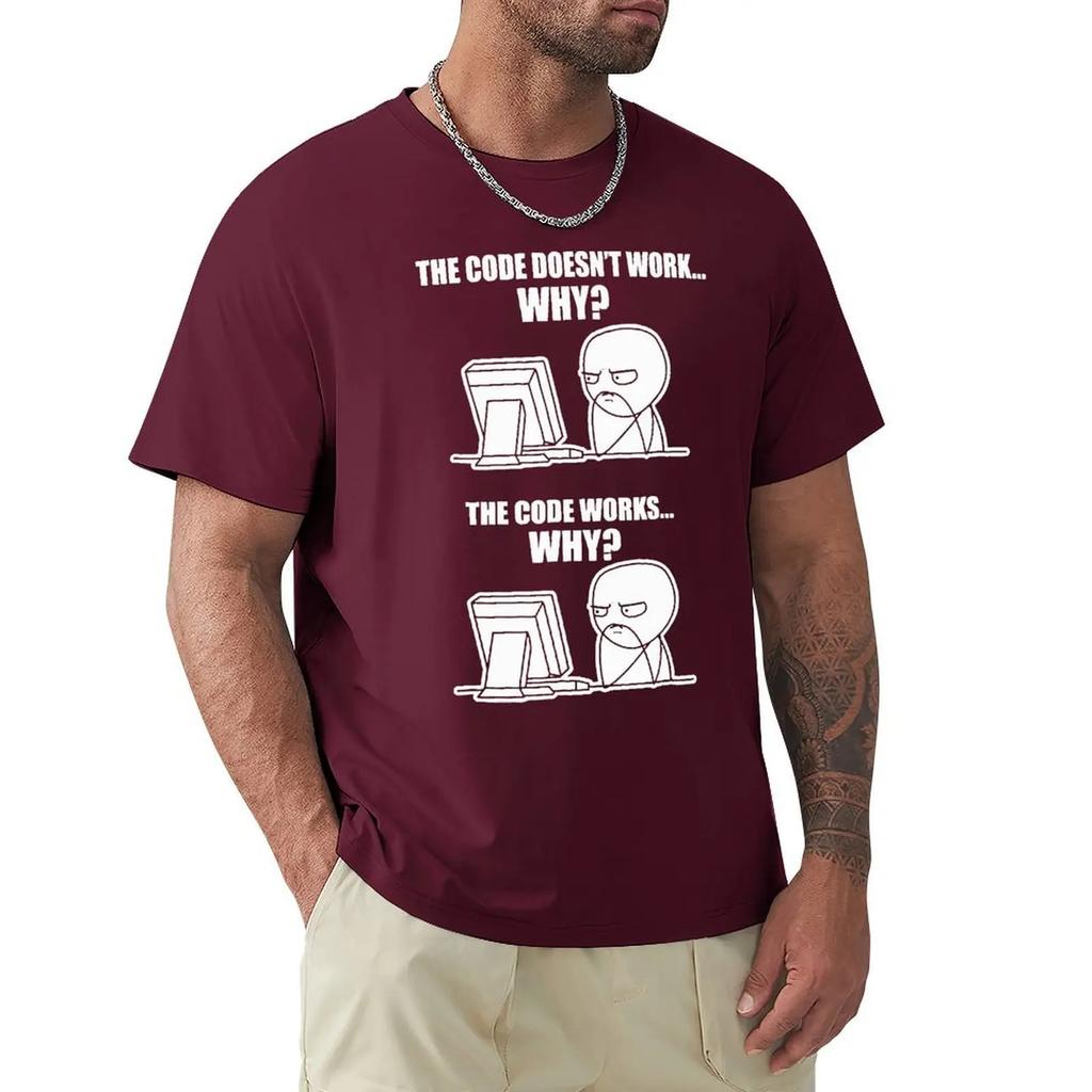 Creative Funny Programmer Code Works Why Meme Print T-Shirt Camiseta Hombre Linux Operating System Fashion Streetwear For Gift