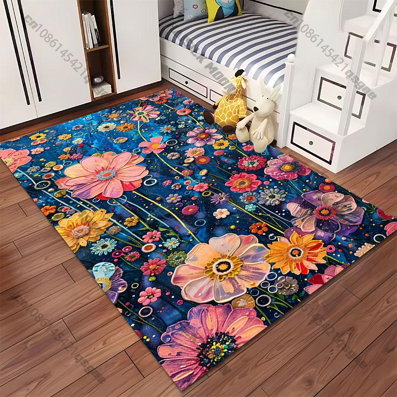 Vivid colorful blooming flower garden carpet Yoga living room room decor children's crawling mat doormat area rug games mat