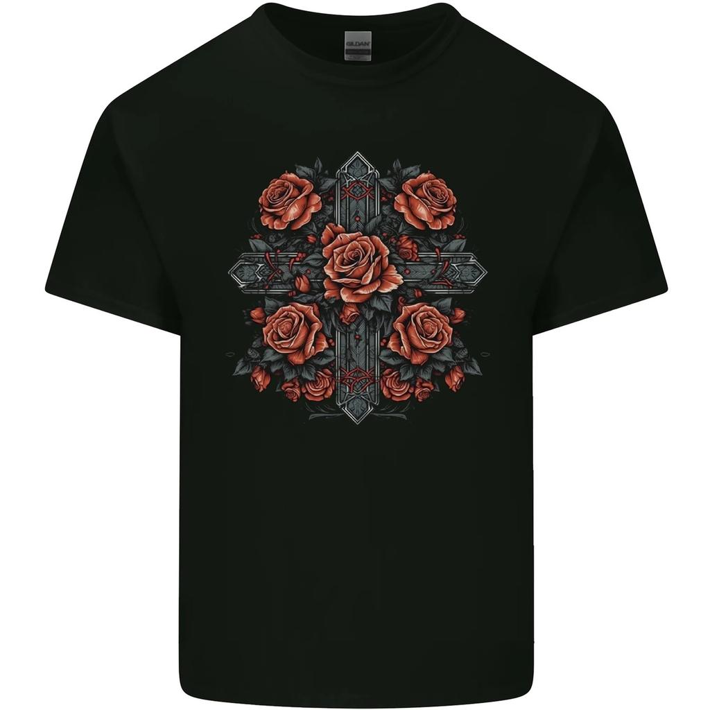 A Cross With Roses Unisexs Cotton TShirt Tee Top