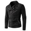 Pánská kožená bunda, PU bunda z umělé kůže, šikmý zip, klopa, motorkářská bunda