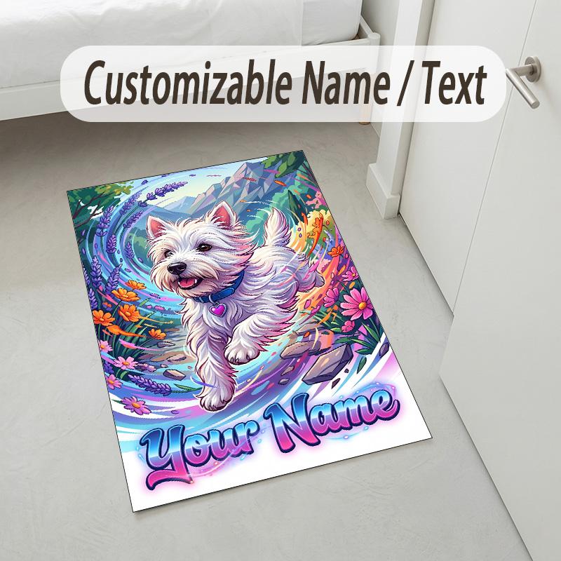 Floral Garden Theme Crystal Velvet Rug Personalized Custom Name Text Soft Floor Mat Home Decor