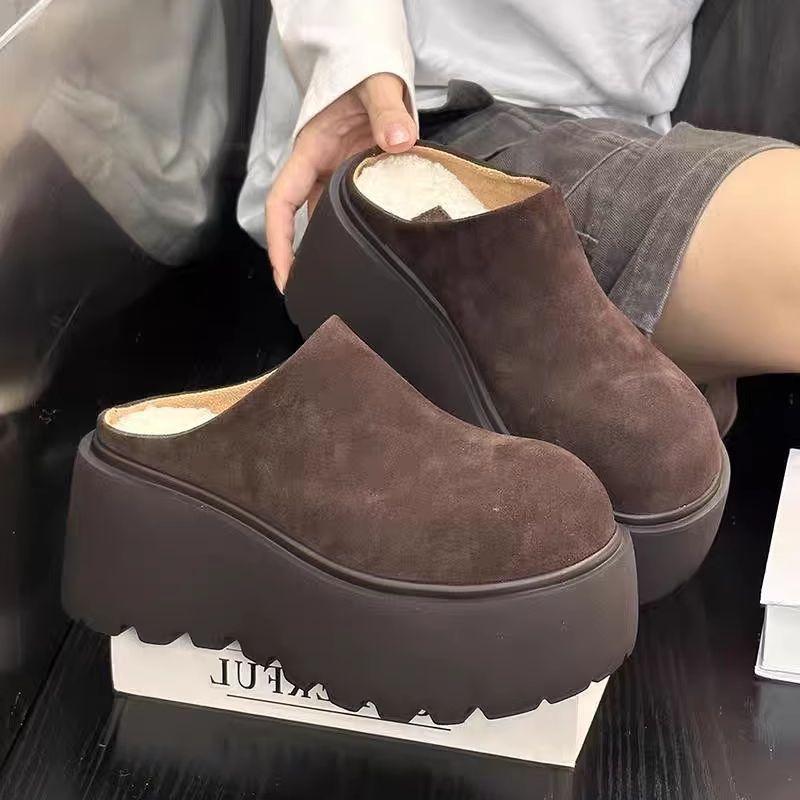 Autumn 2025 new autumn and winter muffin with fleece thick-soled small lazy head wrapped in heightened slippers