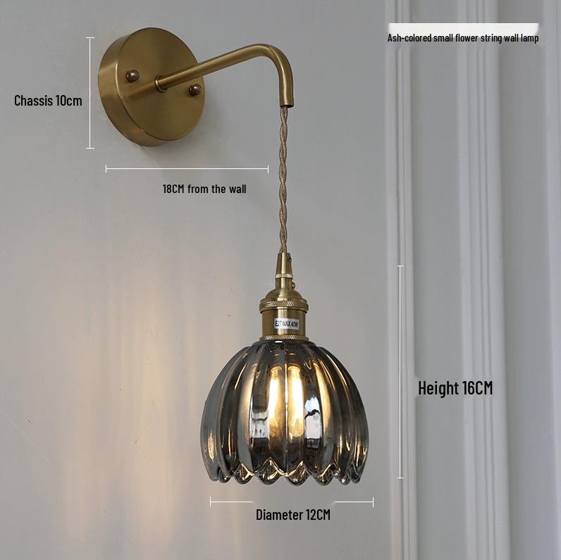 Retro Japanese Copper Amber Glass Wall Lamp - Modern for Bedroom or Entryway.