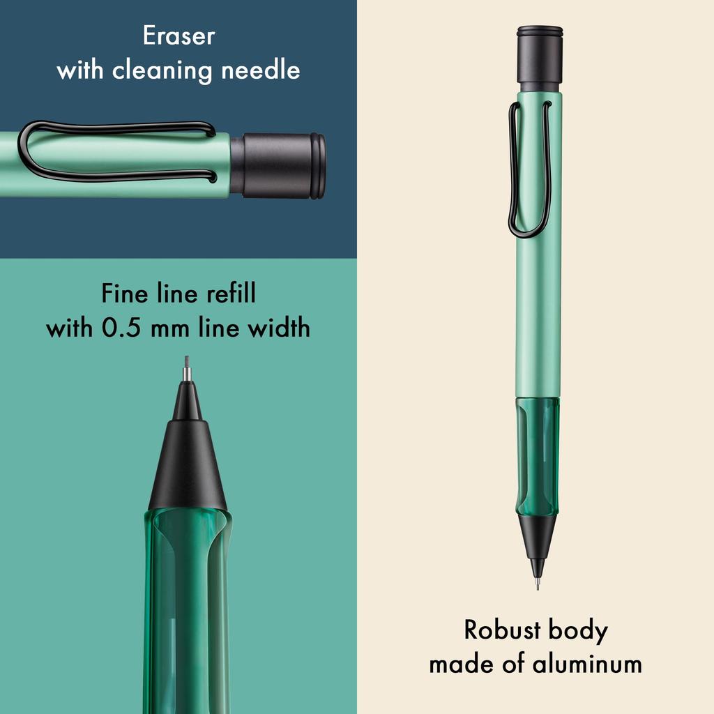Lamy Mint Clear Mechanical Pencil with Ergonomic Grip and Lightweight Aluminum Body Includes LAMY M 41 Fine Tip Refill and Eraser Tip AL-star - -
