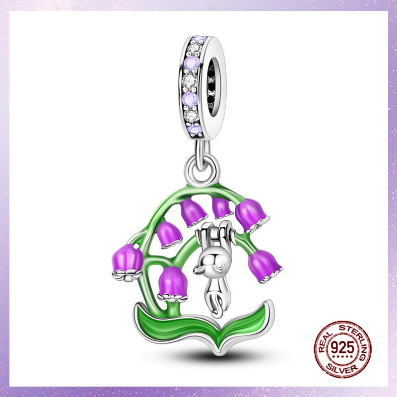 Purple Charms Copper Fit Original Pendant Bracelet Butterfly Glass Heart Feather Clip Charm Dangle Luminous Bead Diy Jewelry