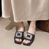 Rhinestone square buckle cool slippers for women to wear summer new women's shoes one and a half slippers