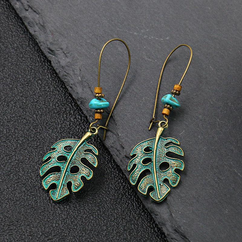 Ethnic Vintage Bohemia Big Ear Hook Drop Earrings For Women Geometric Leaf Wing Flower Hollow Round Boho Earings Antique Jewelry