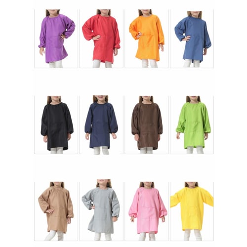 Mfay Smock Children's Plain Apron for Boys and Girls, Perfect for Lunch, Drawing, Kindergarten, and Daycare, 12 Colors Available, Navy, Size L