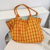 New Plaid Double-sided Dual-purpose Shoulder Bag Women's Fashion Simple Large-capacity Work Canvas Bag