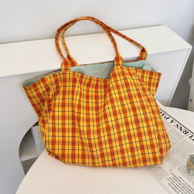 New Plaid Double-sided Dual-purpose Shoulder Bag Women's Fashion Simple Large-capacity Work Canvas Bag
