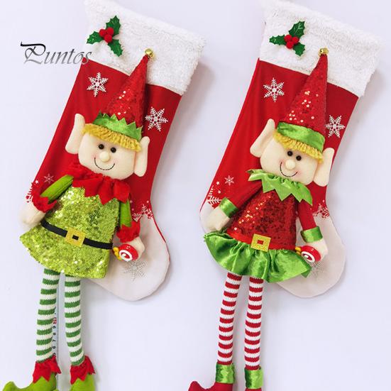 Christmas Stockings 3D Cute Elf Doll Xmas Stocking Decorations Long Legged Elf Hanging Stocking for Candies Toys Gifts