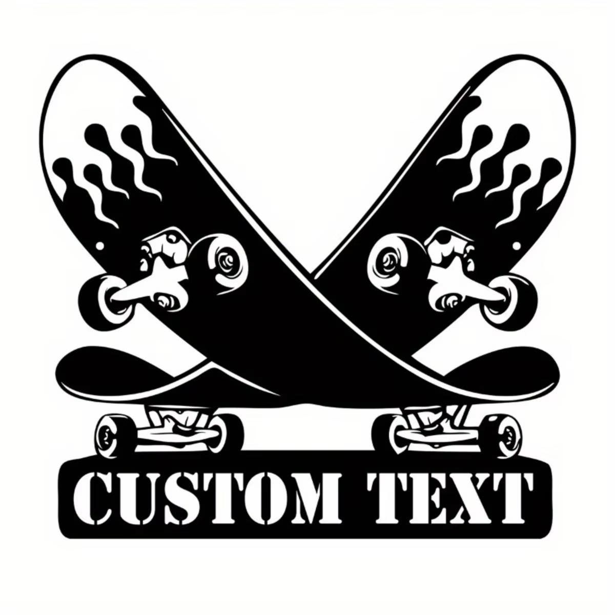 

Metal Skateboarder Wall Art Jumping Fire Design Personalized Name Sign Home Decor S