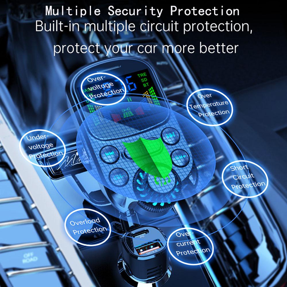 Renkli Araç Şarj Cihazı FM Verici Bluetooth Kablosuz Eller Serbest Ses MP3 Müzik Çalar PD Type-C QC 3.0 Hızlı Şarj Cihazı Aksesuarları