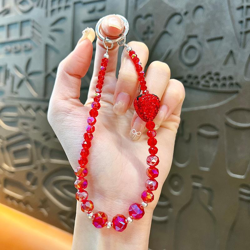 Flash Beaded Mobile Phone Chain Crystal Bow Key Bag Lanyard Pearl Mobile Phone Lanyard Small Gift