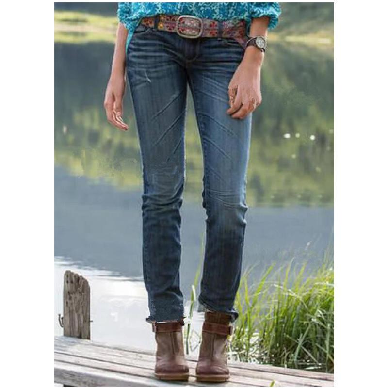 Elegant Dark Blue Slimming Women s Jeans - Mid-Waist, Straight Leg for Autumn/Winter 3XL