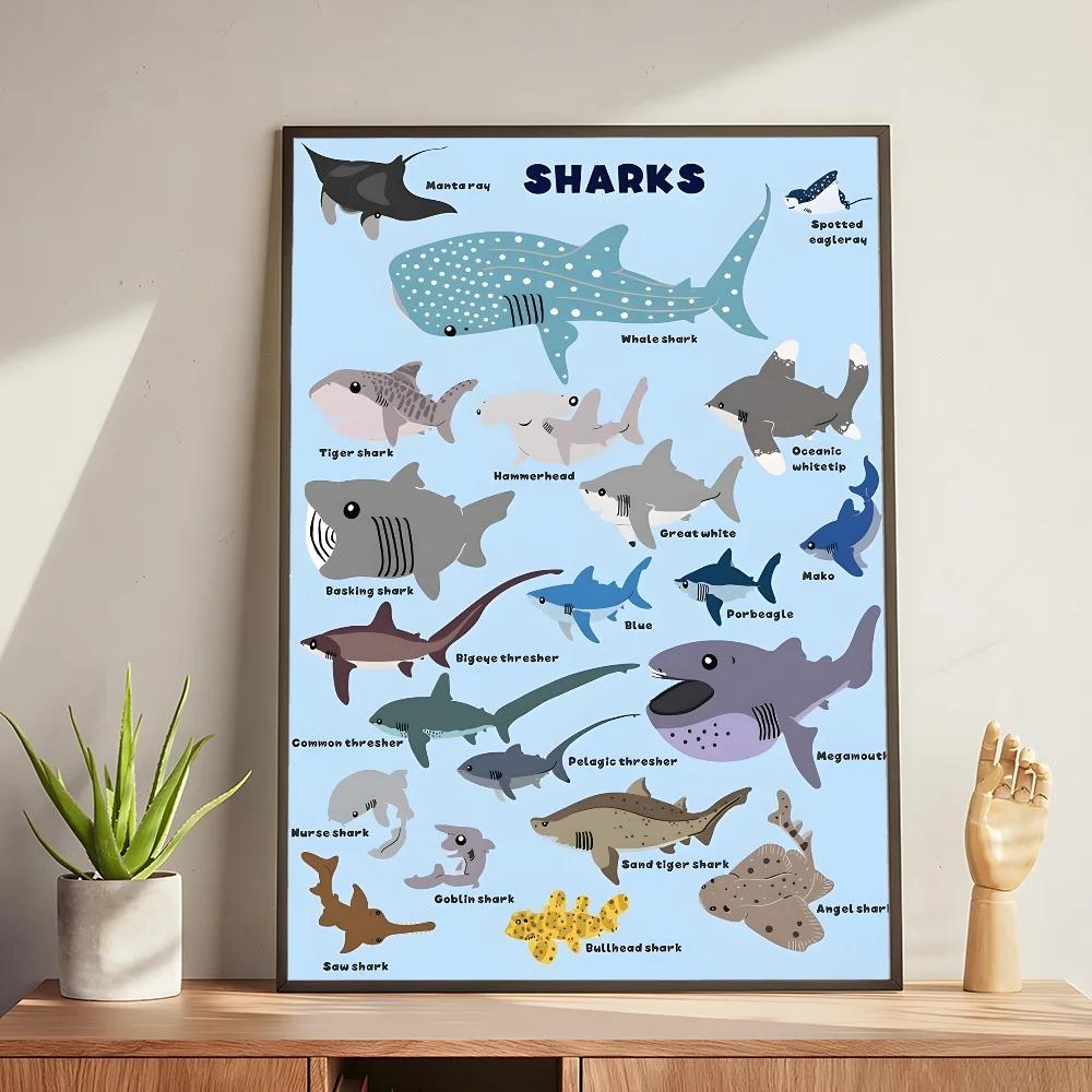Whale and Shark Seashells Turtles Octopus Fish Marine Life Ocean Animals Poster and Print Canvas Painting  Wall Art Home Living Room