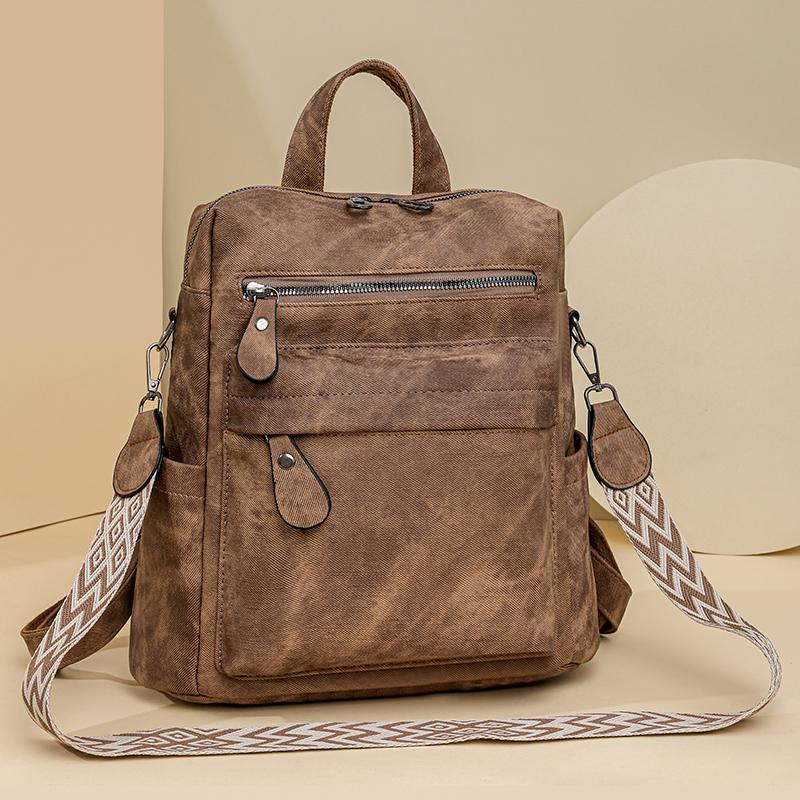 

1 классический рюкзак среднего размера с защитой от краж, минималистичная регулируемая сумка через плечо, очень подходит для улицы, путешествий и возвращения в школу коричневый