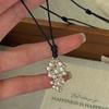 S925 Sterling Silver Niche Design Sense Retro Grape Black Rope Necklace Korean Style Simple Personalized Sweater Chain