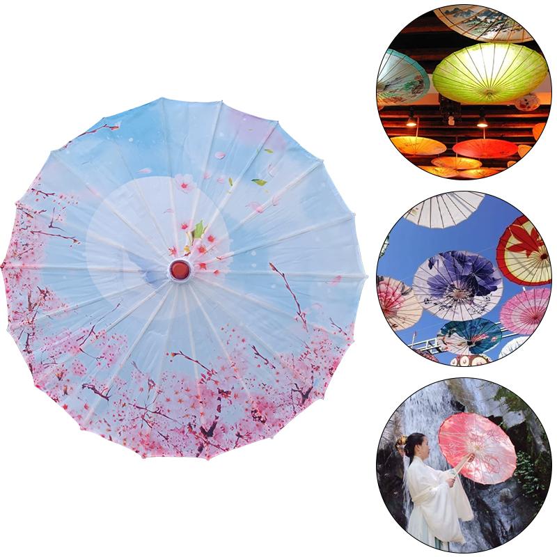 1Pc Japanese Style Colorful Cherry Blossom Vintage Stage Performance Props for Festival Accessories 56cm Umbrella Silk Cloth