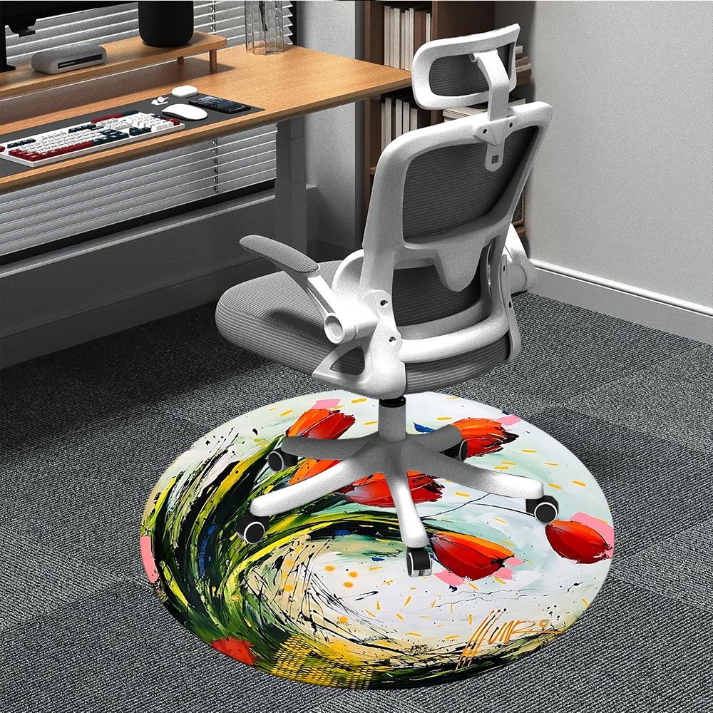 1PC Floral Abstract Office Round Area Rug, Mat Suitable For Office, Under Office Chairs Bedroom Living Room Home Decor, Room Deco