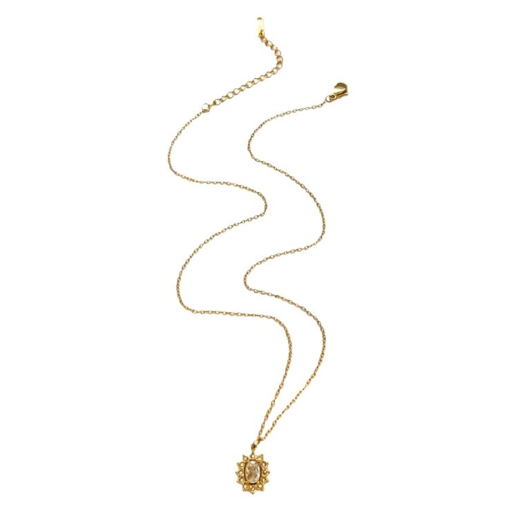Contemporary Heart Sun Square Shaped Pendant Necklace Rhinestones Embellished Stainless Steel Neck Chain Jewelry