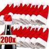 Świąteczna Torebka na Sztućce Mini Czapeczka Świętego Mikołaja Nakrętki na Butelki Wina Noże Widelce Kieszonka Dekoracja Stołu Wigilijnego Imprezy Noworocznej Domowego Obiadu