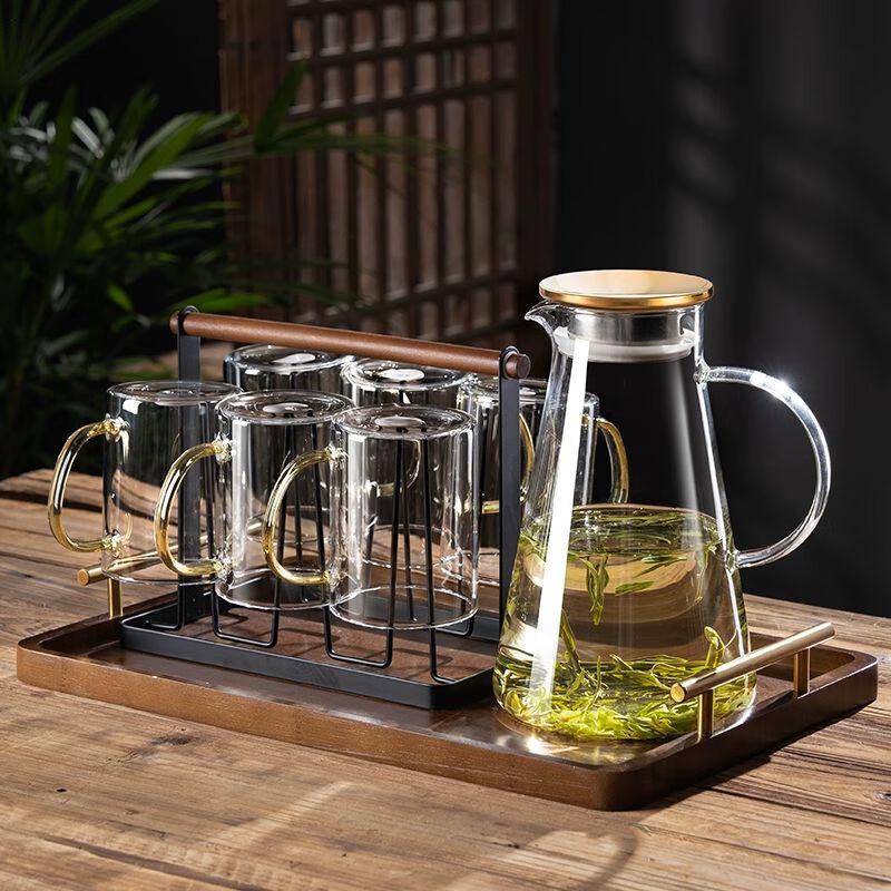 High-Temperature Resistant Glass Tea Cup Set with Wooden Handle