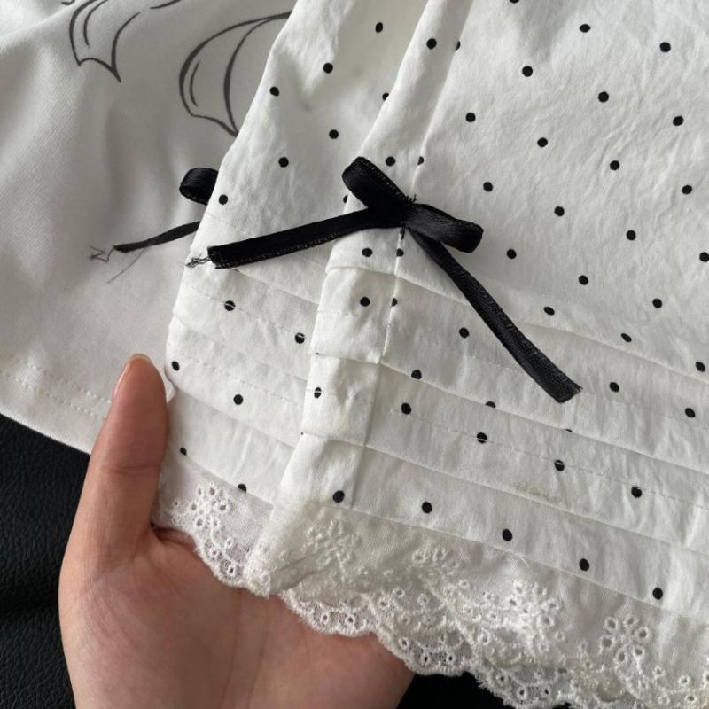 Women's Summer Lace Bowknot Lazy Polka Dot Lounge Pants - Loose Versatile Wide-Leg Trousers