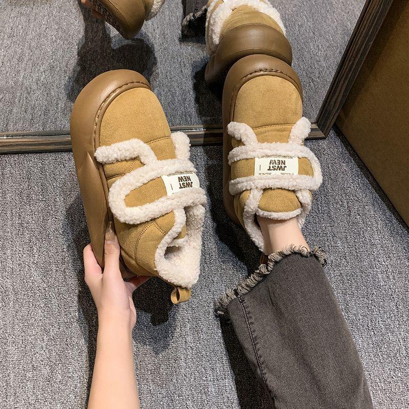 Winter new velvet thickened cotton slippers women's fashion Velcro indoor thick-soled thermal bag and cotton shoes