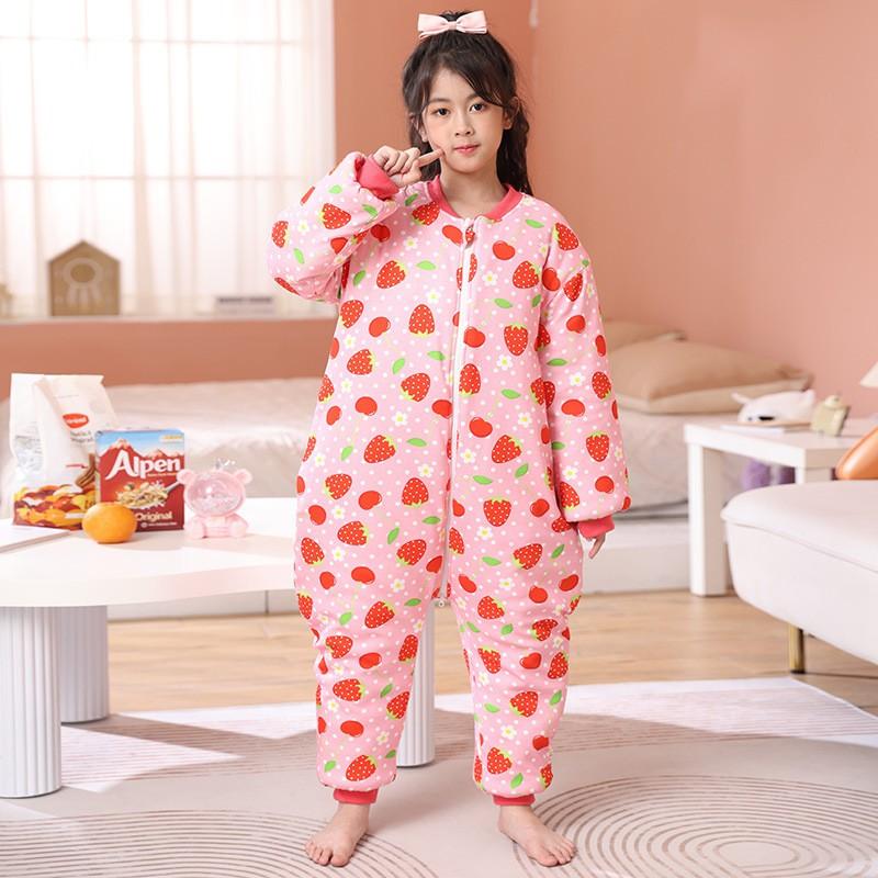 Cotton Warm Toddler Sleepsuit With Legs Boys Girls 3-12 Years Thick Pajama Sleep Bag Winter