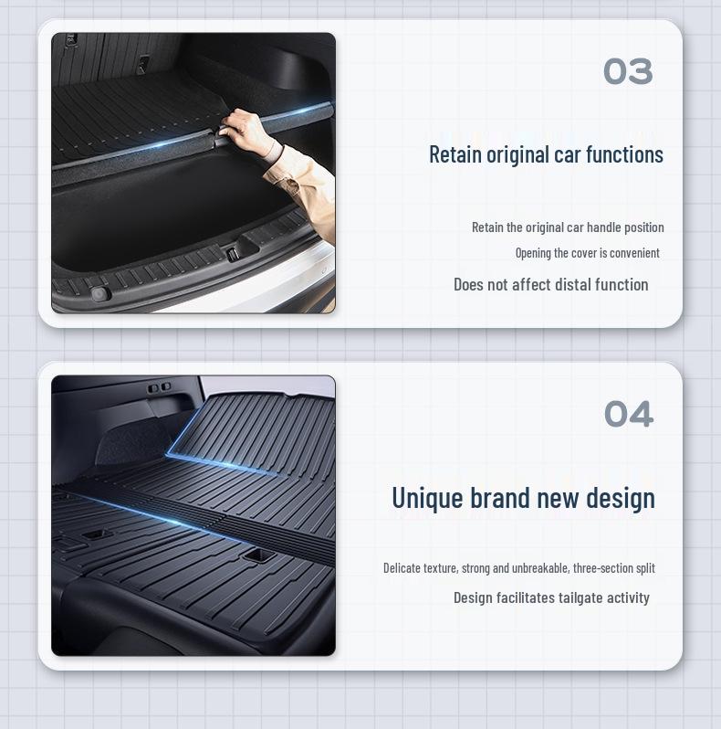 Tesla Model Y Trunk and Front TPE Mat Set - One-Piece Rear Tail Box Mat Accessory