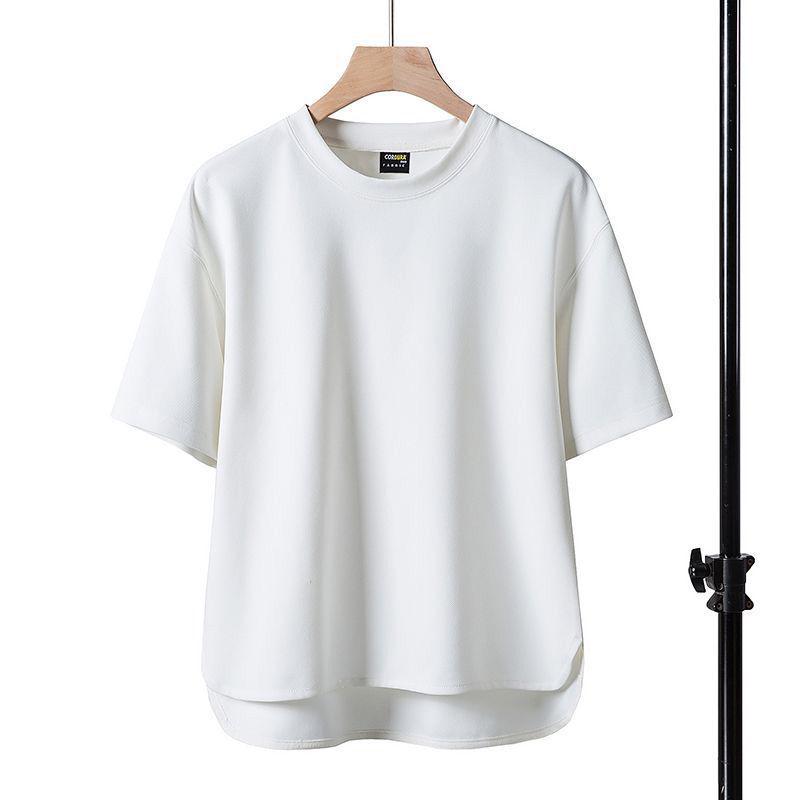 T-shirt Manches Courtes Lourd Uni Casual Homme, Col Rond, Coupe Ample, Grandes Tailles, Style Américain pour Printemps/Été