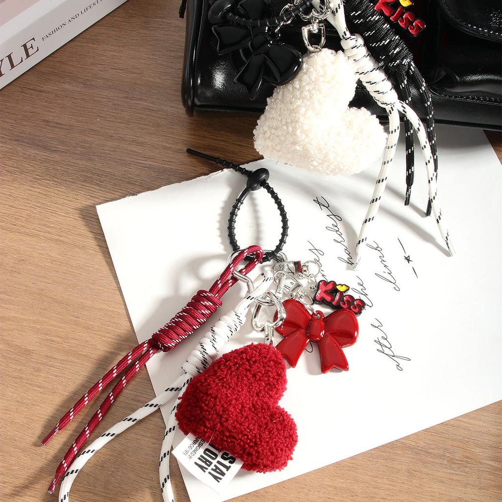Cross-border new product trend niche design fashionable and simple love bow bag pendant braided rope pendant keychain