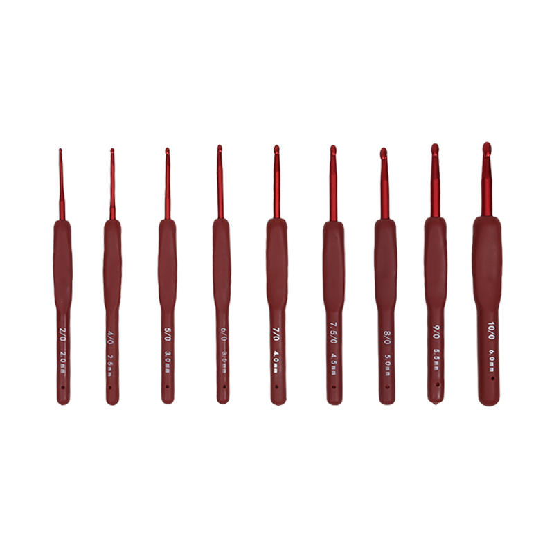 9pcs Red Crochet Set Kit Silicone Handle Crochet Hooks 0.6-2.75mm Crochet Needle Set Needles Sweater Weave Sewing Knitting Tool