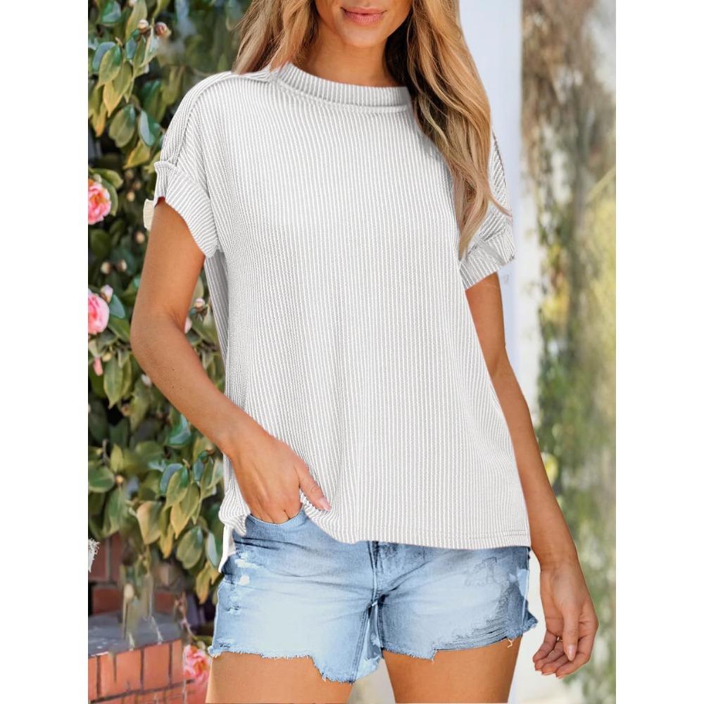 Summer New Round Neck Outer Seam Twisted Strip Short Sleeved Simple Loose T-shirt for Women