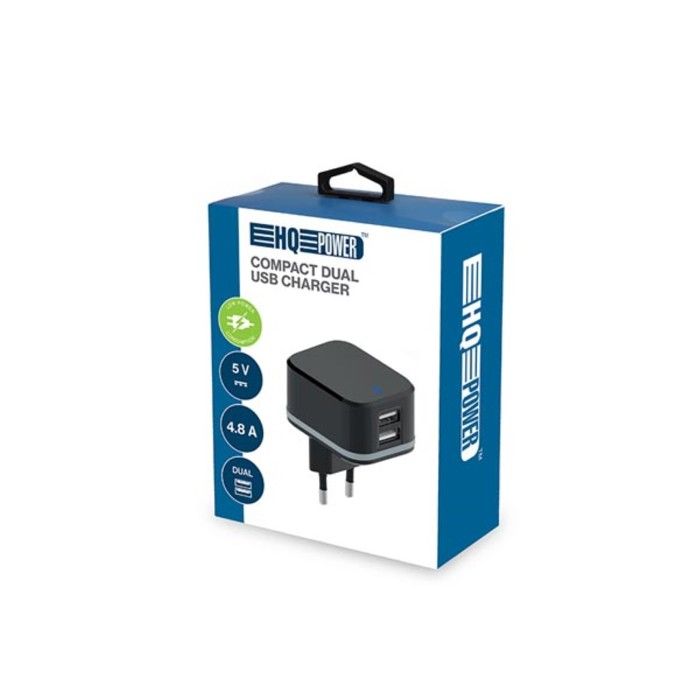 HQ-Power Chargeur USB, avec 2 ports USB, 5 V 4.8 A 24 W, idéal pour téléphones mobiles, smartphones, tablettes, GPS et plus