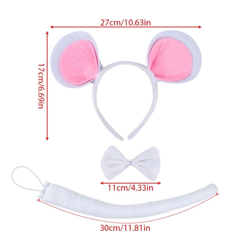 Halloween Mouse Cosplay Costume Set Mouse Ear Headband Tail Bowtie and Nose Animal Dress Up Costume for Kid Cosplay
