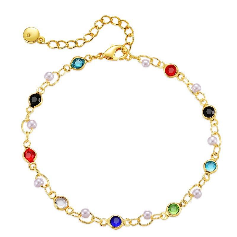 K Gold Plated Multicolor Glass Crystal Pearl Bracelet For Women