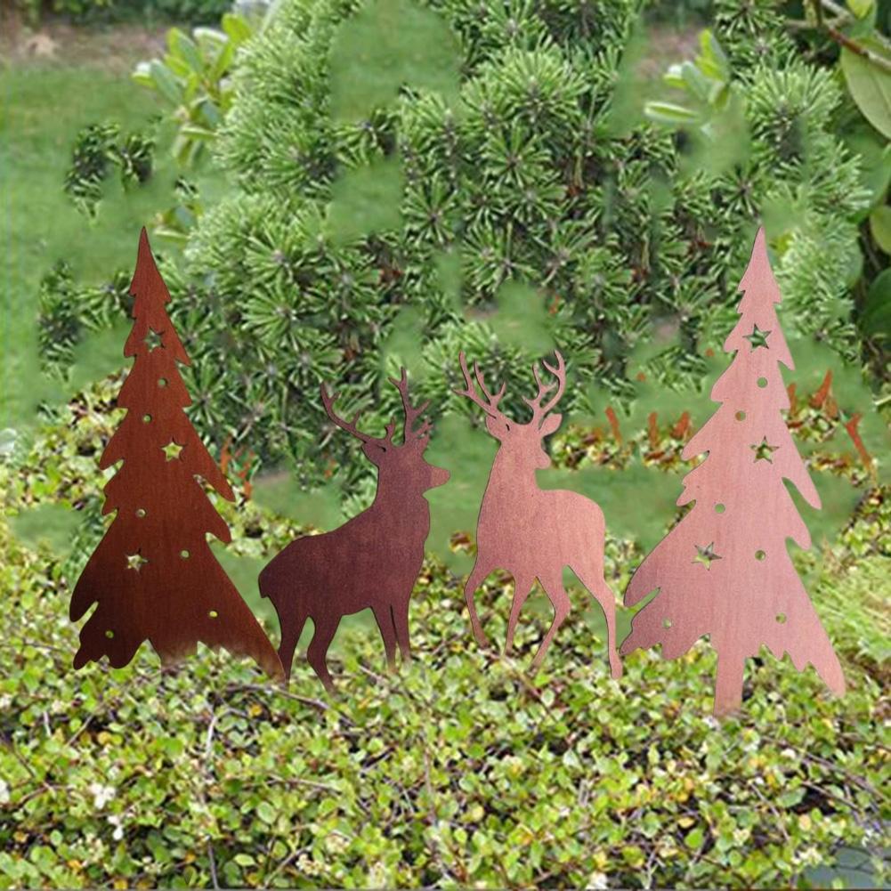 Rost Kunst Outdoor Weihnachtsdekorationsset Mit Bäumen Und Hirschen 4 Stück