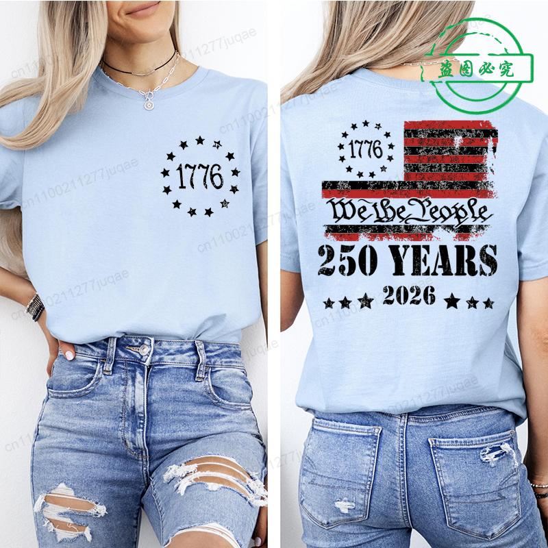 Summer Short Sleeve T-shirt Vintage Independence Day Women's Loose Casual Soft Plus Size Top 250th America Anniversary Shirts
