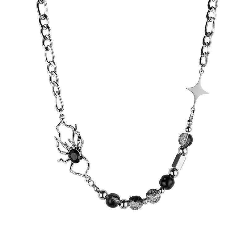 

Cross Ice Crack Bead Splicing Spider Necklace Design Sweet Cool ins Pendant Collarbone Chain Spice Girl Accessories Women